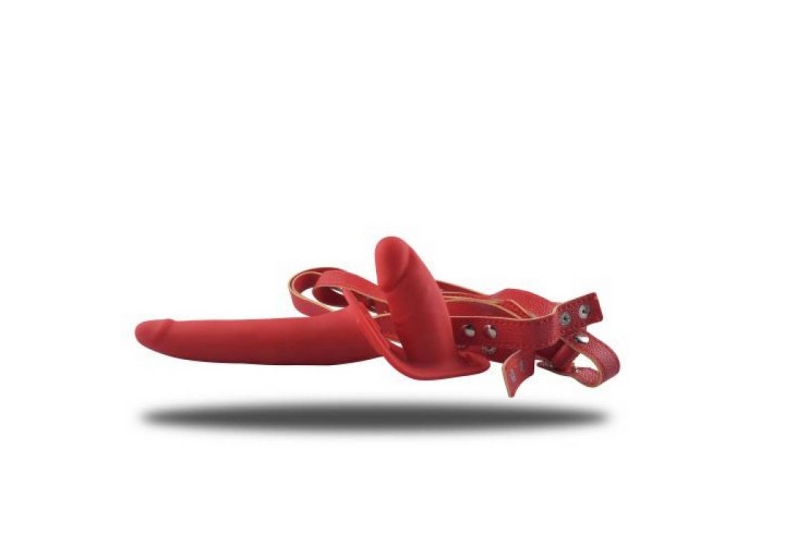 Κόκκινο Διπλό Ομοίωμα Πέους Με Ζώνη - Strap On Double Enjoyment Red 15cm