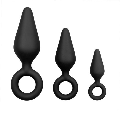 Μαύρες Πρωκτικές Σφήνες Σιλικόνης - Easytoys Buttplugs With Pull Ring Set Black