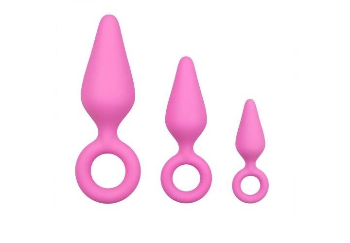 Σετ Πρωκτικές Σφήνες Σιλικόνης - Buttplugs With Pull Ring Set Pink