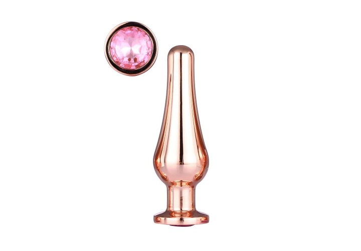 Χρυσή Μεταλλική Σφήνα Με Κόσμημα - Dream Toys Gleaming Love Rose Gold Pleasure Plug Medium 11cm