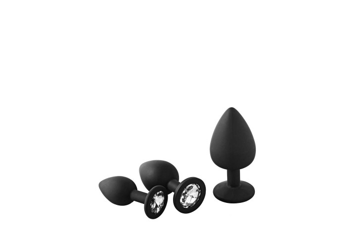 Σετ Μαύρες Πρωκτικές Σφήνες Με Κόσμημα - Dream Toys Fantasstic Anal Training Kit White Stone