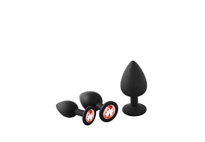 Σετ Μαύρες Πρωκτικές Σφήνες Με Κόσμημα - Dream Toys Fantasstic Anal Training Kit Red Stone