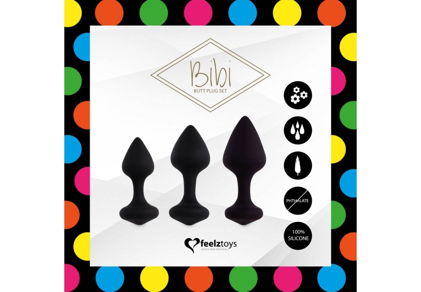 Σετ Πρωκτικές Σφήνες Σιλικόνης - Feelztoys Bibi Butt Plug Set 3 Pieces Black