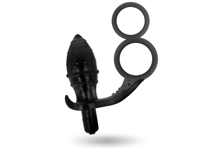 Δονούμενη Σφήνα Με Δαχτυλίδι Πέους & Όρχεων - Addicted Toys Anal Plug With Double Black Ring 12cm