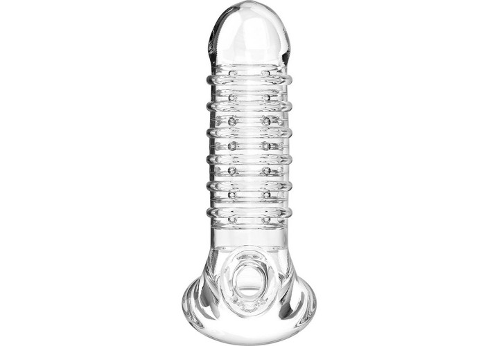 Διάφανο Κάλυμμα Επέκτασης Πέους Με Ραβδώσεις - Virilxl Penis Extender Extra Comfort Sleeve V15 Transparent
