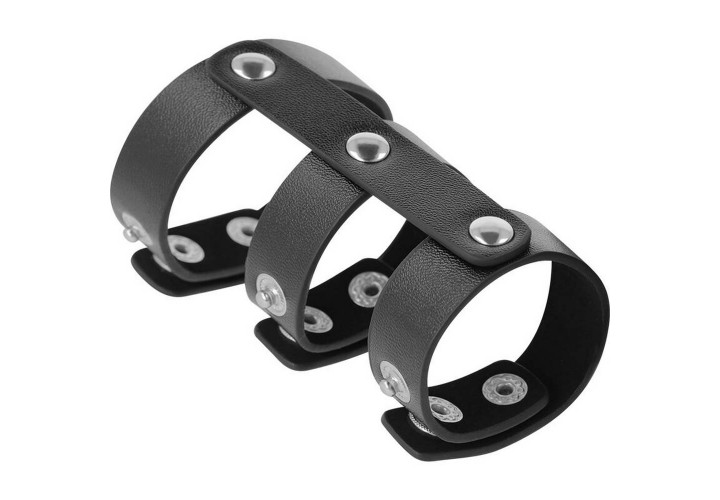 Δερμάτινο Ρυθμιζόμενο Δαχτυλίδι Πέους & Όρχεων - Darkness Adjustable Leather Double Penis & Testicles Ring
