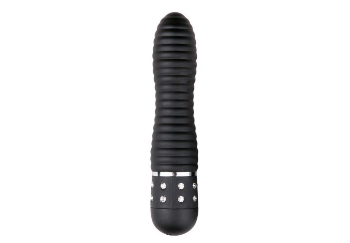 Μαύρος Μίνι Δονητής Με Στρας - Mini Vibrator Ribbed Black 11.4cm