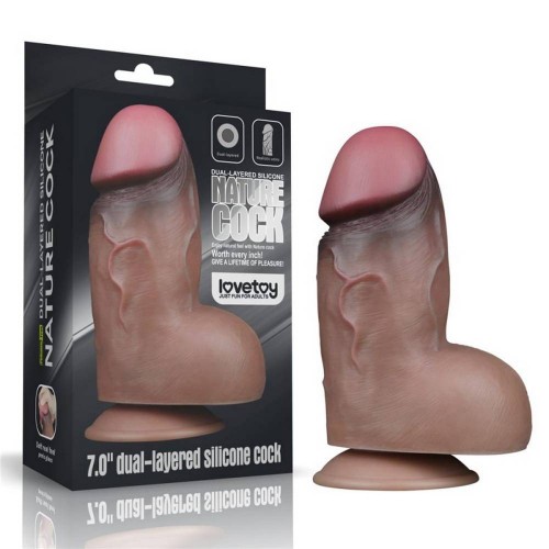 Ρεαλιστικό Ομοίωμα Πέους Με Βεντούζα - Lovetoy Dual Layered Silicone Nature Cock Brown 18cm