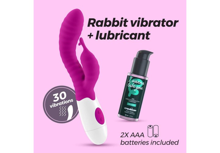 Μωβ Δονητής Rabbit 30 Ταχυτήτων & Λιπαντικό Κάνναβης - Gummie Rabbit Vibrator Purple With Waterbased Lubricant 20cm