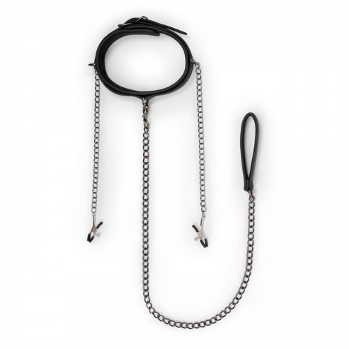 Δερμάτινο Κολάρο Με Σφιγκτήρες Θηλών - Leather Collar With Nipple Chains