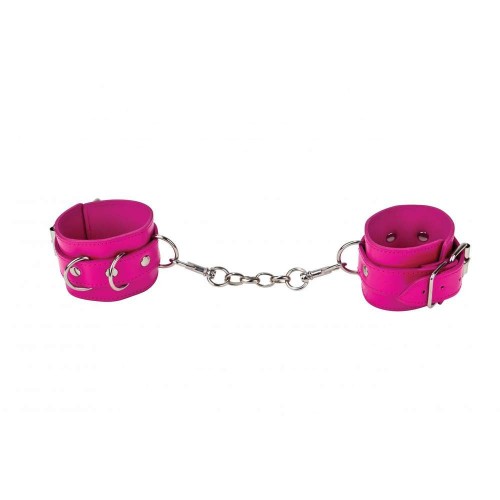 Ροζ Δερμάτινες Χειροπέδες/Ποδοπέδες - Shots Ouch Leather Hand & Ankle Cuffs Pink