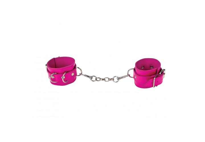 Ροζ Δερμάτινες Χειροπέδες/Ποδοπέδες - Shots Ouch Leather Hand & Ankle Cuffs Pink
