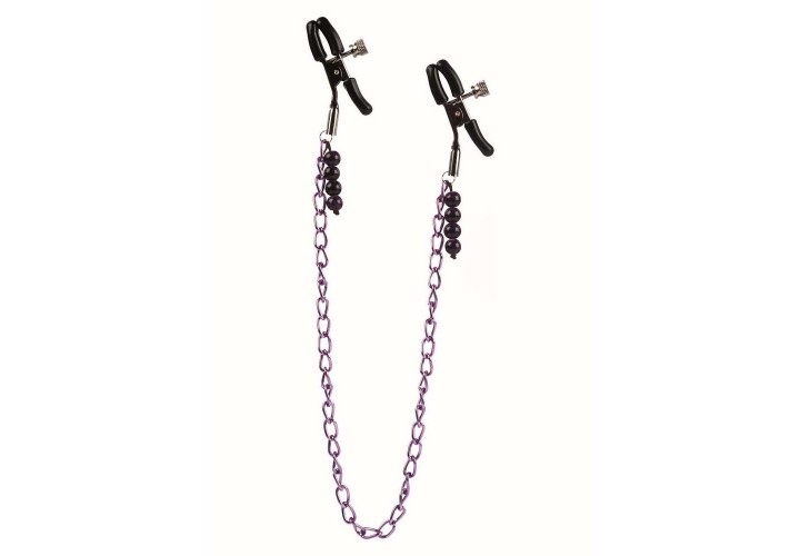 Σφιγκτήρες Θηλών Με Αλυσίδα & Κόσμημα - Purple Chain Nipple Clamps