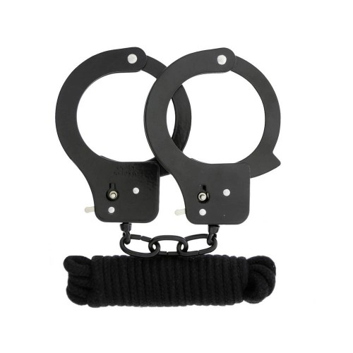 Μαύρες Μεταλλικές Χειροπέδες & Σχοινί - Dream Toys All Time Favorites Metal Cuffs & Rope 3m