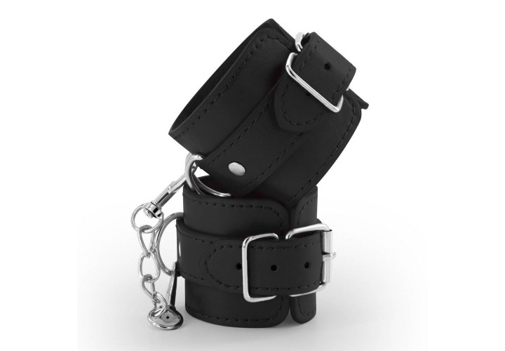 Μαύρες Δερμάτινες Χειροπέδες - Crushious Bondage Love Leather Handcuffs Black