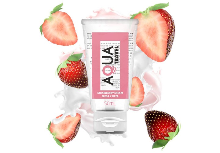 Aqua Travel Strawberry Cream Flavour Waterbased Lubricant 50ml
