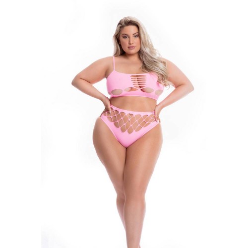 Σετ Ροζ Διχτυωτά Εσώρουχα - Pink Lipstick Neon Dreams 2pc Bra Set Pink Plus Size