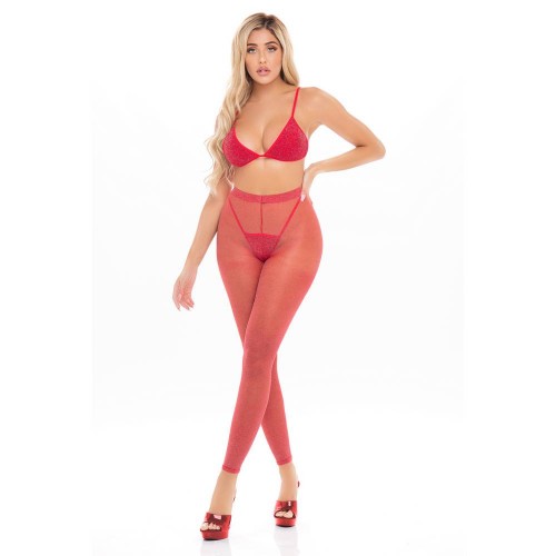 Σετ Κόκκινα Αστραφτερά Εσώρουχα & Κολάν - Pink Lipstick Tall Order 3pc Legging Set Red One Size