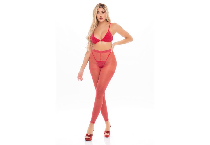 Σετ Κόκκινα Αστραφτερά Εσώρουχα & Κολάν - Pink Lipstick Tall Order 3pc Legging Set Red One Size