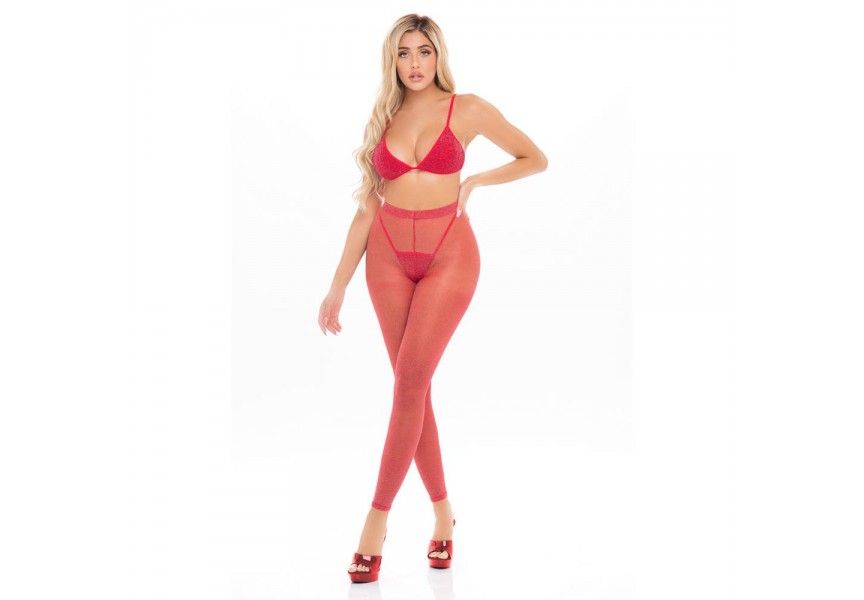 Σετ Κόκκινα Αστραφτερά Εσώρουχα & Κολάν - Pink Lipstick Tall Order 3pc Legging Set Red One Size