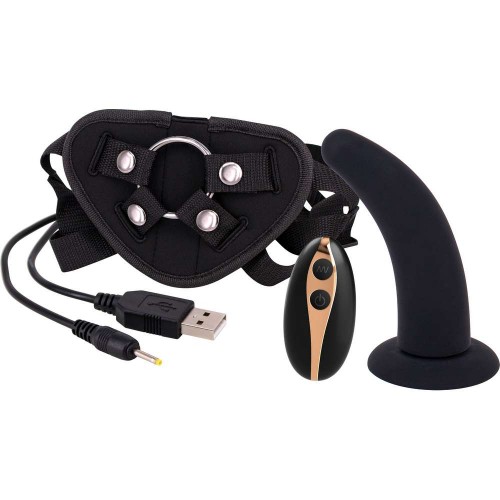 Ζώνη Με Μαύρο Ομοίωμα Ασύρματης Λειτουργίας - Remote Controlled Vibrating Strap On Harness 12.5cm