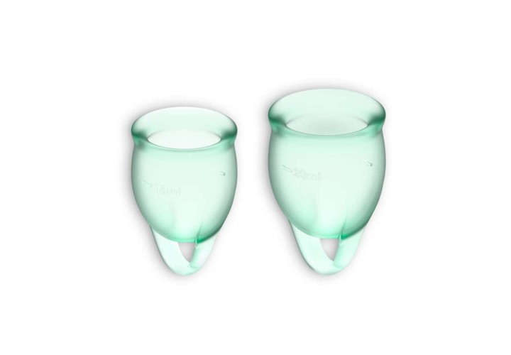 Εμμηνορροϊκά Κύπελλα Περιόδου Σιλικόνης - Satisfyer Feel Confident Menstrual Cup Set Light Green