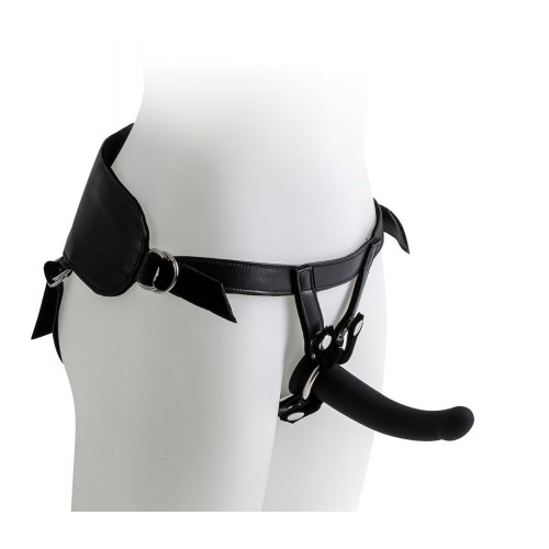 Μαύρο Ομοίωμα Σιλικόνης Με Ζώνη & Κρίκους - Virgite Universal Harness With Dildo Black 15cm