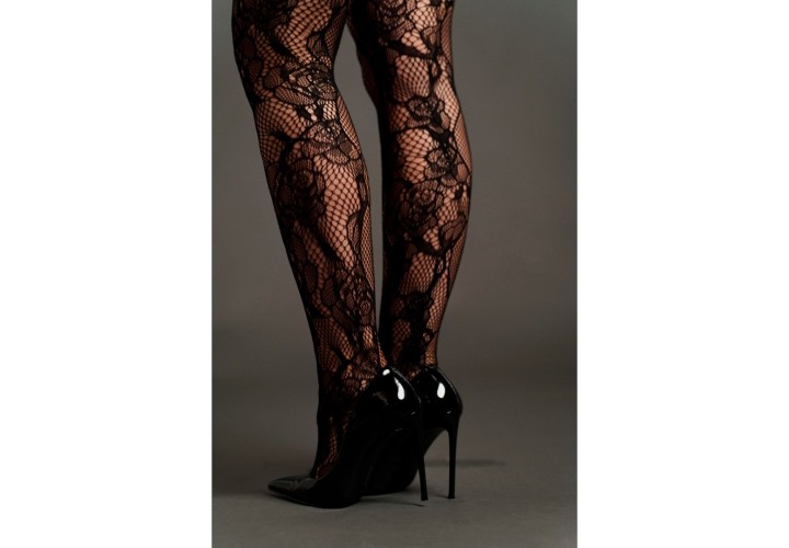 Le Désir Bodystocking With Off Shoulder Long Sleeves Black