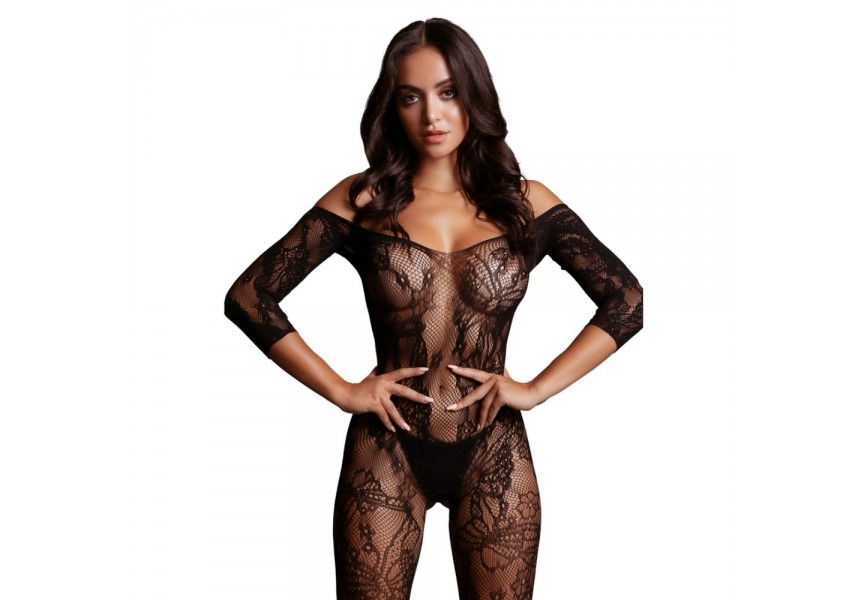 Le Désir Lace Sleeved Bodystocking Black