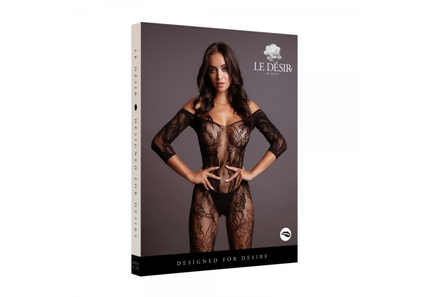 Le Désir Lace Sleeved Bodystocking Black